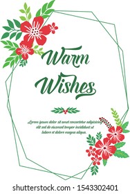 Handwitten banner warm wishes with abstract red wreath frame. Vector