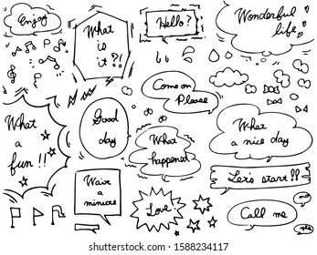 handwitten speech bubble frame with letters - black and white -