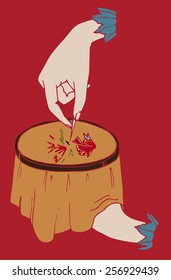 Handwork. embroidery in process. hand drawn vector illustration