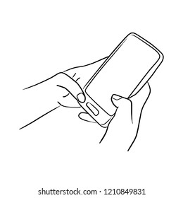 handworking on mobile phone vector illustration sketch doodle hand drawn with black lines isolated on white background
