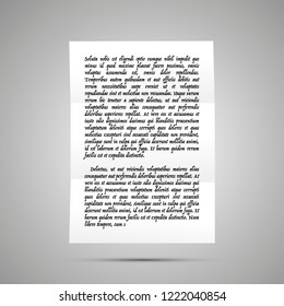 Handwrite letter on latin with no sense, A4 size document icon with shadow