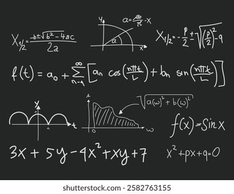 handwrite mathematical equations polynomials with variables vector 