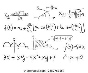 handwrite mathematical equations polynomials with variables vector isolated white background