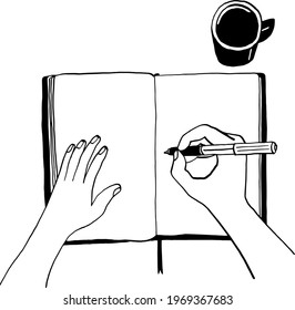 Handwrite on a blank notebook, To-do list Planning Organization, Hand drawn vector line illustration