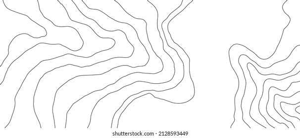 The handwrite stylized height of the topographic contour map in lines and stroke. The concept of a conditional geography scheme and the terrain path. Black on white background. Vector illustration.