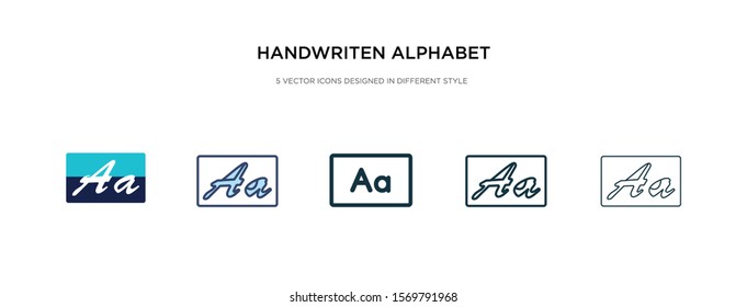 handwriten alphabet icon in different style vector illustration. two colored and black handwriten alphabet vector icons designed in filled, outline, line and stroke style can be used for web,