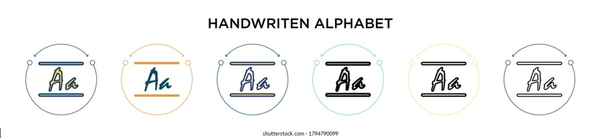 Handwriten alphabet icon in filled, thin line, outline and stroke style. Vector illustration of two colored and black handwriten alphabet vector icons designs can be used for mobile, ui, web