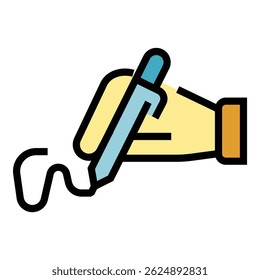 Handwriting access icon outline vector. Scan signature. Biometric recognition color flat