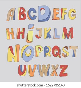 Handwriting Alphabets Set of multicolored hand-drawn letters with a thin dark outline.