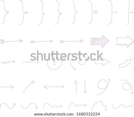 handwriting arrow set simple right left up down line pink