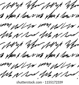 Handwriting background. Seamless pattern. Hand drawn vector with cursive script. Square black and white illustration with text from letter. Abstract letters with no meaning