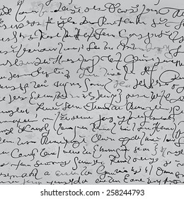 Handwriting / Black and white seamless pattern with fictitious script