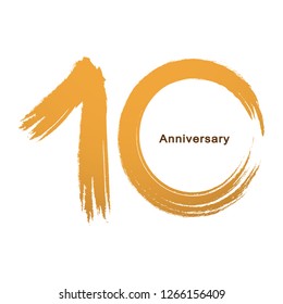 Handwriting - Brush paint celebrating, anniversary of number 10th year anniversary, Luxury duo tone gold brown for invitation card, backdrop, label or stationary