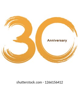 Handwriting - Brush paint celebrating, anniversary of number 30th year anniversary, Luxury duo tone gold brown for invitation card, backdrop, label or stationary