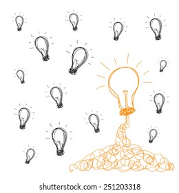 handwriting bulb light idea vector cartoon 