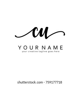 Handwriting C & U initial logo template vector