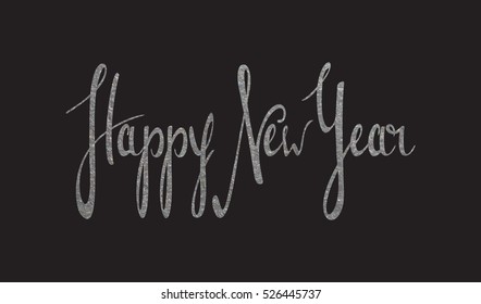 Handwriting calligraphic inscription Happy New Year. Silver textured lettering design element for banner, greeting card, Christmas and New Year card, invitation, postcard, tag. Vector illustration