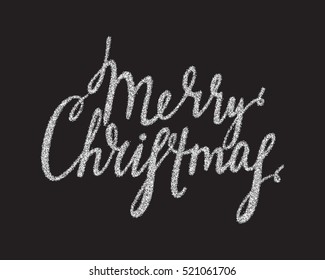 Handwriting calligraphic inscription Merry Christmas. Silver textured lettering design element for banner, greeting card, Christmas and New Year card, invitation, postcard, tag. Vector illustration