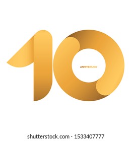 Handwriting celebrating, anniversary of number 10, 10th year anniversary, Luxury duo tone gold brown for invitation card, backdrop, birthday card label or stationary