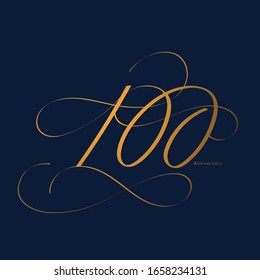 Handwriting celebrating, anniversary of number 100, 100th year anniversary, Luxury duo tone gold brown for invitation card, backdrop, label or stationary