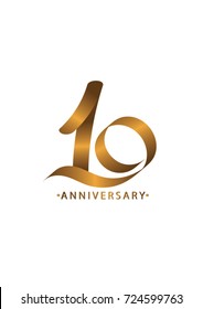 Handwriting celebrating, anniversary of number 10th year anniversary, Luxury duo tone gold brown for invitation card, backdrop, label or stationary