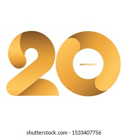 Handwriting celebrating, anniversary of number 20, 20th year anniversary, Luxury duo tone gold brown for invitation card, backdrop, birthday card label or stationary