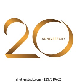 Handwriting, Celebrating, anniversary of number 20th year anniversary, birthday. Luxury duo tone gold brown for invitation card, backdrop, label, logo , advertising or stationary