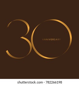 Handwriting celebrating, anniversary of number 30th year anniversary, Luxury duo tone gold brown for invitation card, birthday, backdrop, label or stationary