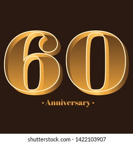 Handwriting, Celebrating, anniversary of number 60 - 60th year anniversary, birthday. Luxury duo tone gold brown for invitation card, backdrop, label, logo , advertising or stationary