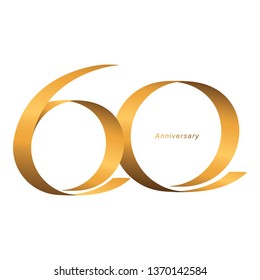 Handwriting, Celebrating, anniversary of number 60th year anniversary, birthday. Luxury duo tone gold brown for invitation card, backdrop, label, logo , advertising or stationary - Vector