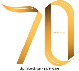Handwriting celebrating, anniversary of number 70 70th year anniversary, Luxury duo tone gold brown for logo, icon, decorate, invitation card, birthday, backdrop, label or stationary