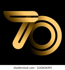 Handwriting, Celebrating, anniversary of number 70th year anniversary, birthday. Luxury duo tone gold brown for invitation card, backdrop, label, logo , advertising or stationary