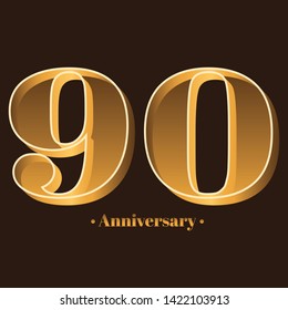 Handwriting, Celebrating, anniversary of number 90 - 90th year anniversary, birthday. Luxury duo tone gold brown for invitation card, backdrop, label, logo , advertising or stationary
