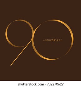 Handwriting celebrating, anniversary of number 90th year anniversary, Luxury duo tone gold brown for invitation card, birthday, backdrop, label or stationary
