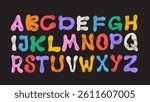 Handwriting childish bold font with crayon or pencil texture. Grunge colorful funky font, scribble comic alphabet. Vector playful doodle font for children font, school, home decoration and kids design