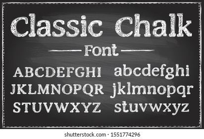 Handwriting classic chalk vector font, typography lettering on a chalkboard, hand drawn alphabet