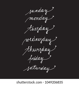 handwriting days of the week, vector, for calendar, weekly planner