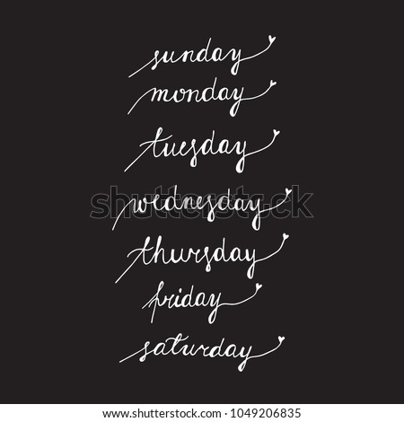 handwriting days of the week, vector, for calendar, weekly planner