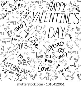 Handwriting and doodle for valentine’s day ,seamless and background.