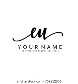Handwriting E & U initial logo template vector