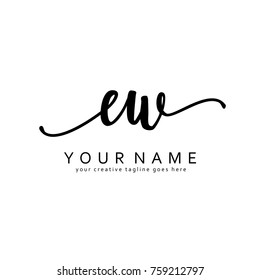 Handwriting E & W initial logo template vector