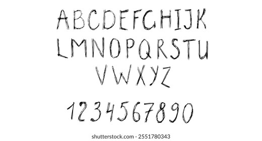 Handwriting English alphabet, font and numbers.