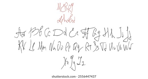 Handwriting English alphabet, script font.