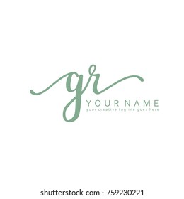 Handwriting G & R initial logo template vector