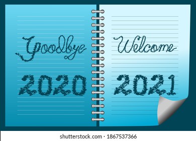 Adiós 2020 por escritura a mano. Bienvenida 2021. Feliz Año Nuevo 2021