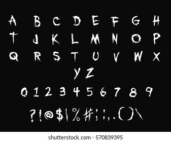 Handwriting Halloween font - Vector alphabet - Old style  horror font on dark background 