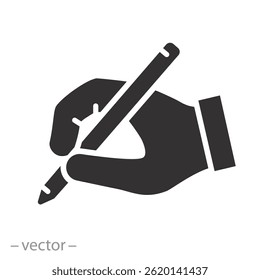 handwriting, hand holding pen icon, writing signature, flat vector illustration