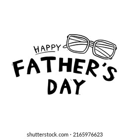 Hand-writing Happy Fathers Day typography banner. Father's day sale promotion calligraphy with doodles, glasses, Vector illustration