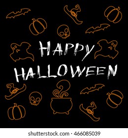 handwriting Happy Halloween. greetings card for halloween. design elements. vector illustration on black  background