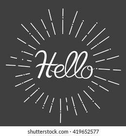 handwriting hello inside sunburst design font, typography, hand drawn calligraphic, vector illustration, graphic design